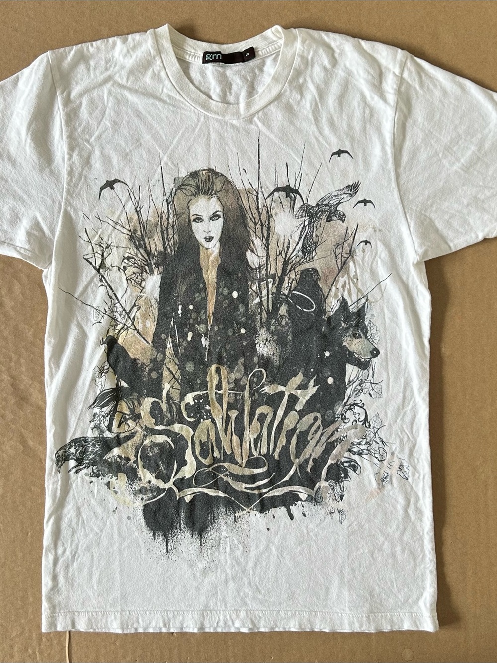 Vintage 2000s GRN Green Apple Tree Witchy Boho Baby Tee Wolf Crows Swamp Small